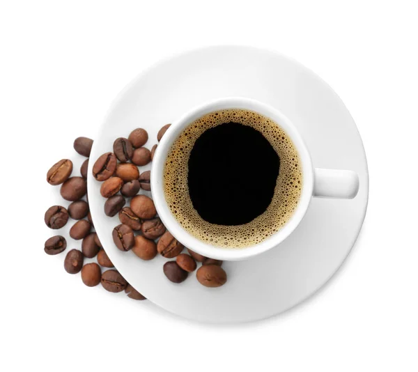 Cup met heerlijke warme koffie op witte achtergrond — Stockfoto