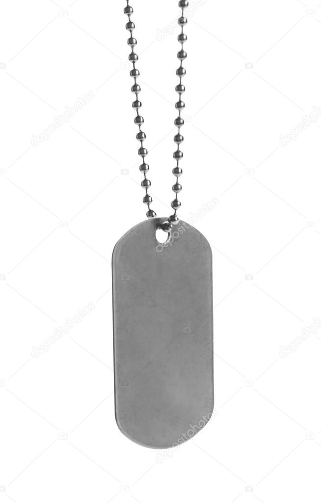 Military ID tag on white background