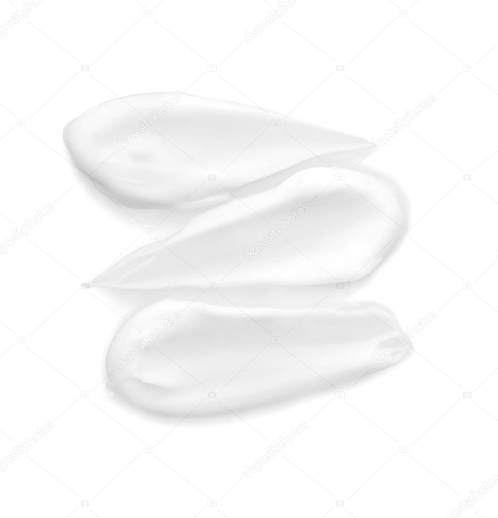 Sample of natural body cream on white background