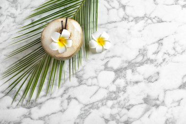 Çiçek ve tablo palmiye yaprağı taze yeşil Hindistan cevizi