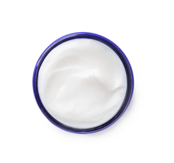 Tarro de crema corporal sobre fondo blanco — Foto de Stock