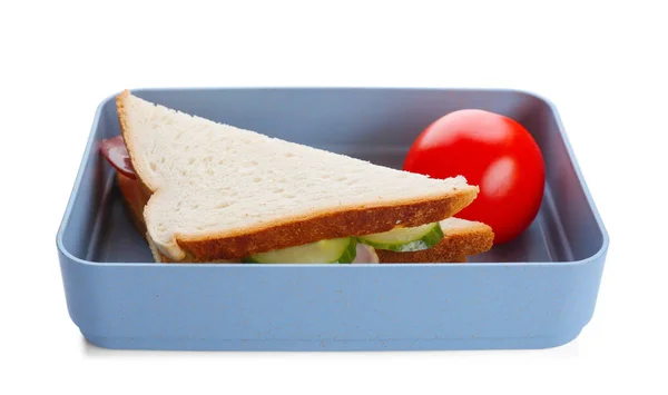 Lunch box z apetyczne jedzenie na białym tle — Zdjęcie stockowe