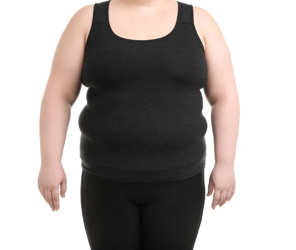 Mujer con sobrepeso sobre fondo blanco — Foto de Stock