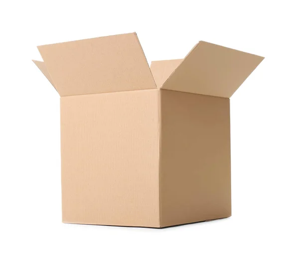 Karton kutuyu beyaz arkaplanda aç — Stok fotoğraf