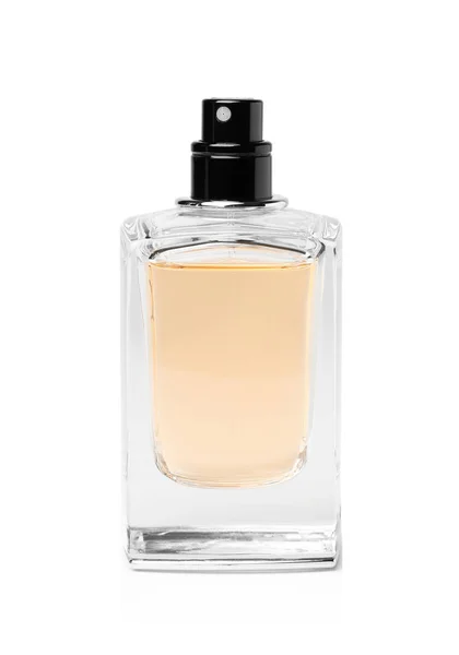 Bottiglia trasparente di profumo su sfondo bianco — Foto Stock