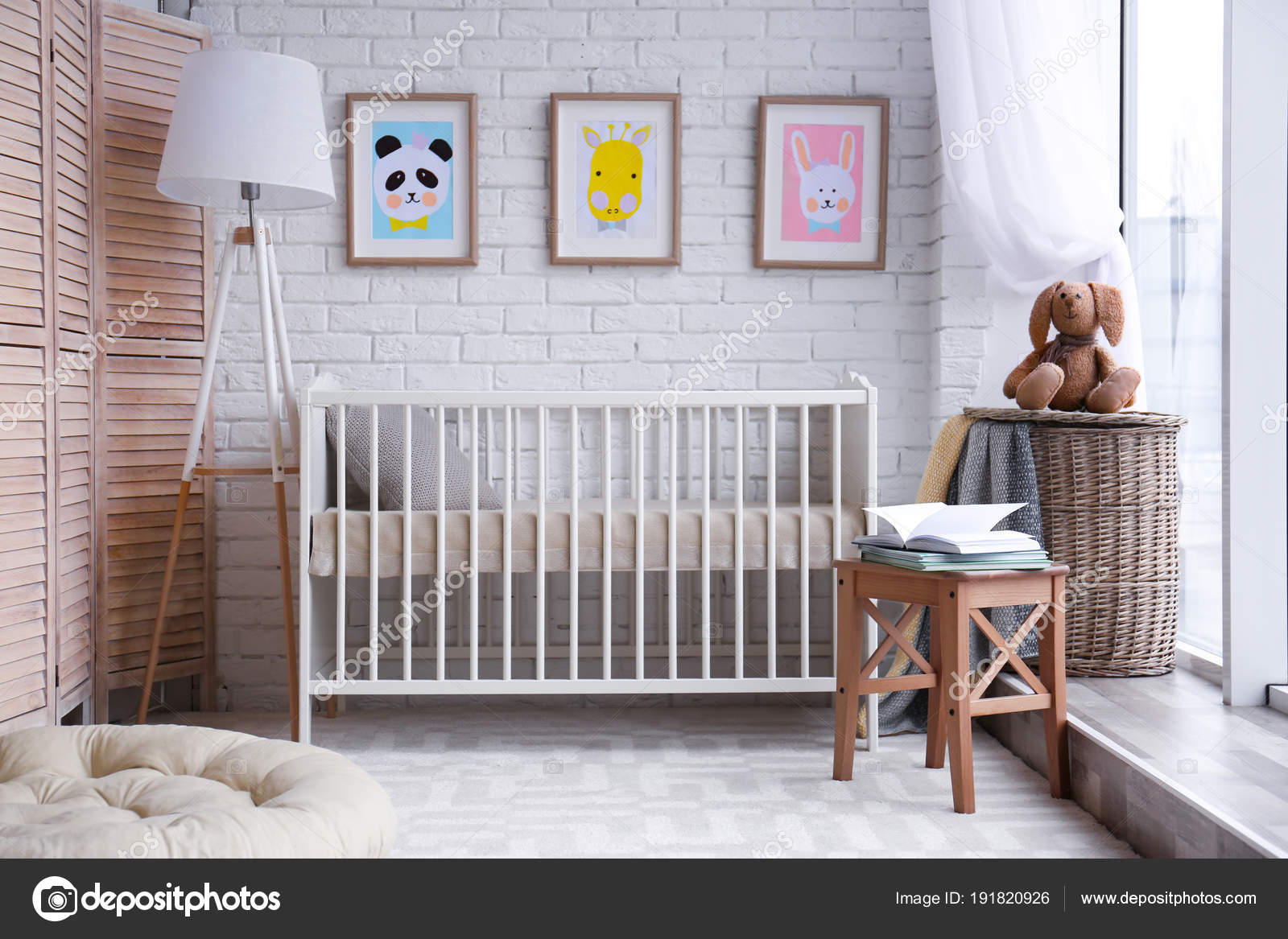 Modern Baby Room Interior With Crib Stock Photo