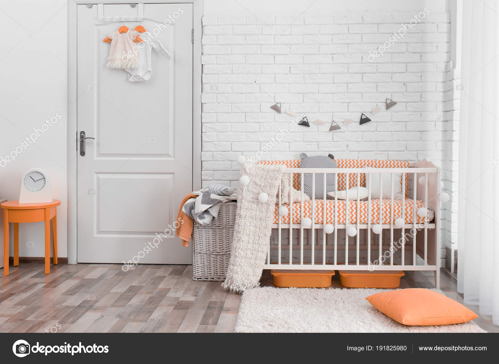 Stylish Baby Room Interior With Crib Stock Photo