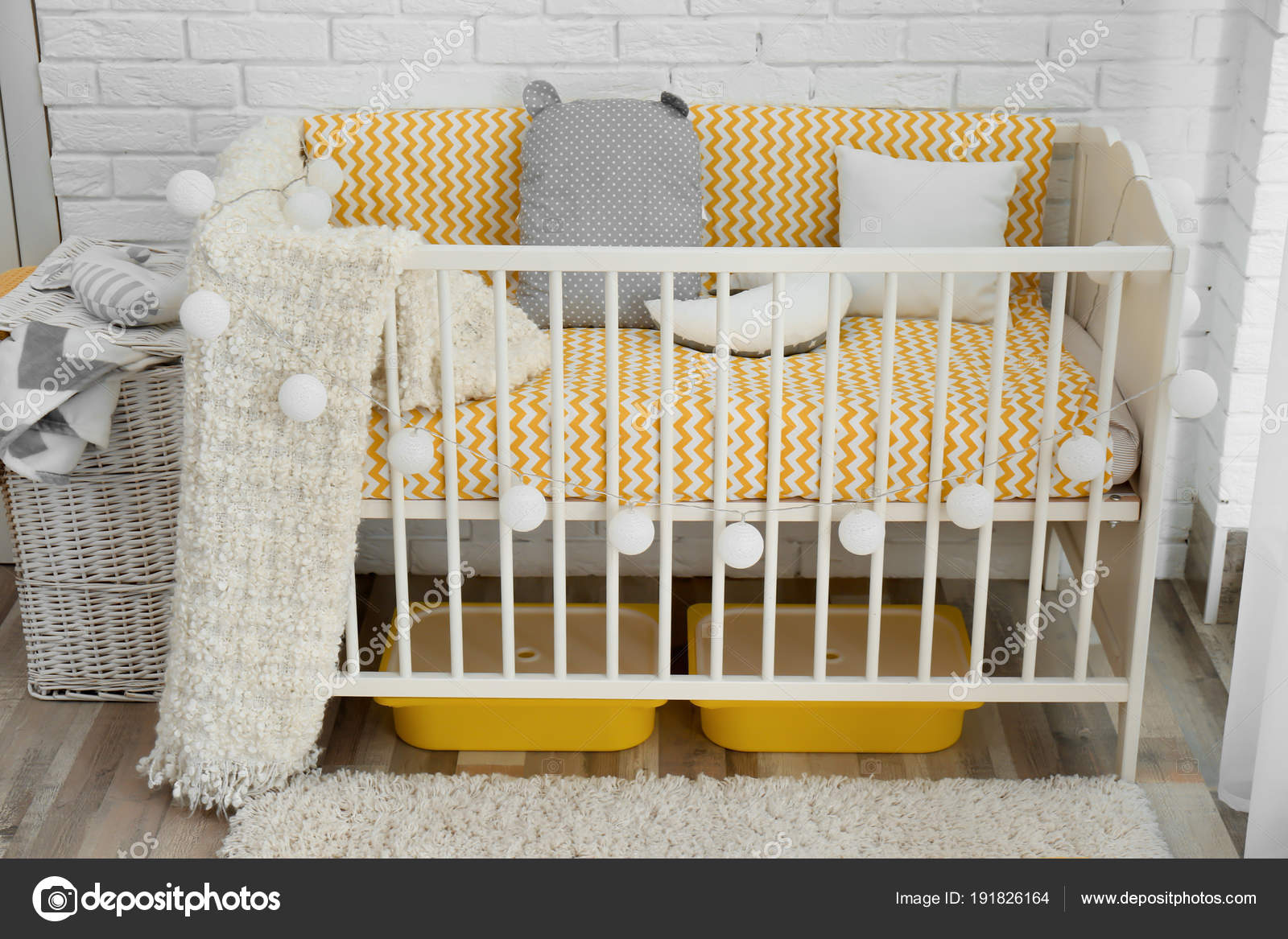 Stylish Baby Room Interior With Crib Stock Photo