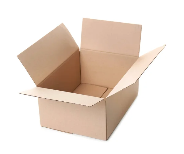 Відкрита картонна коробка на білому тлі — стокове фото