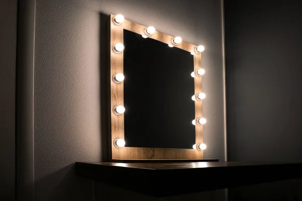 Beautiful mirror in modern makeup room — Stock Photo, Image