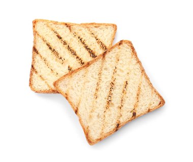 Beyaz arka plan, üstten görünüm üzerinde kızarmış ekmek