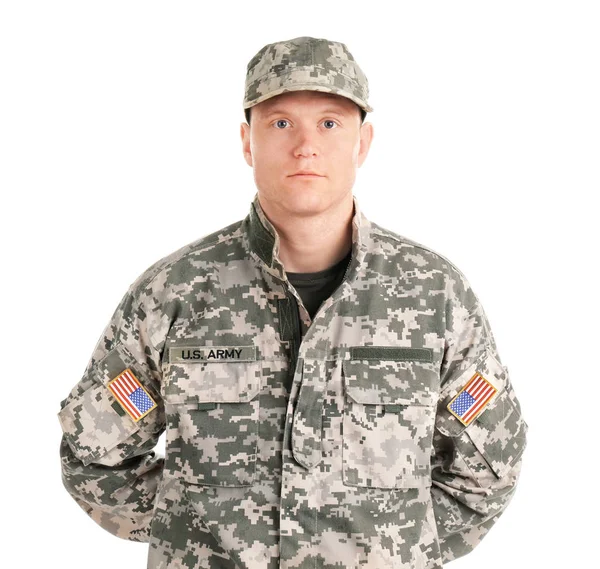 Male soldier on white background. Military service — Stock Photo, Image