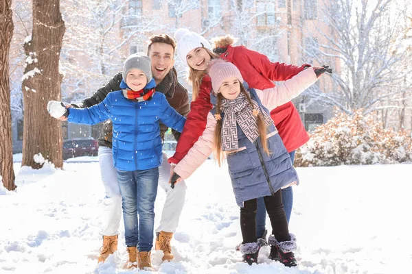 Ritratto Famiglia Felice Nel Parco Invernale — Foto Stock