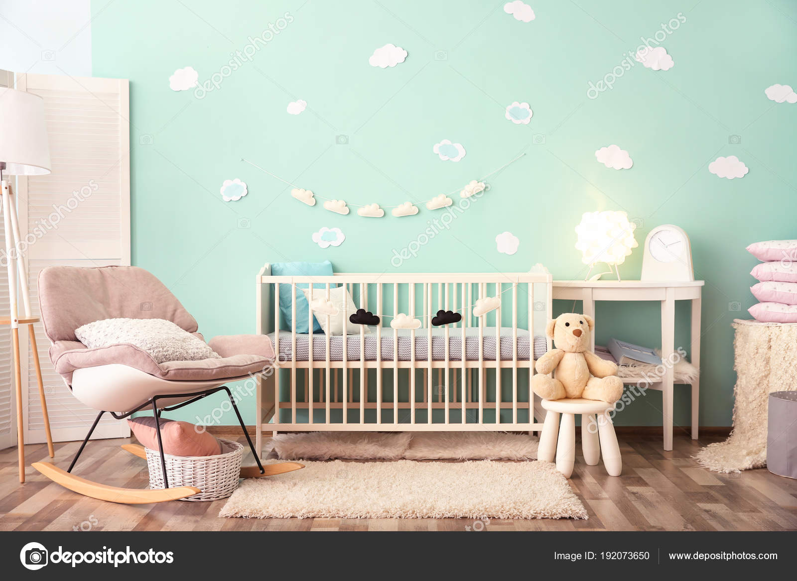 Modern baby room interior with crib and rocking chair 21 Modern baby room interior with crib and rocking chair 21