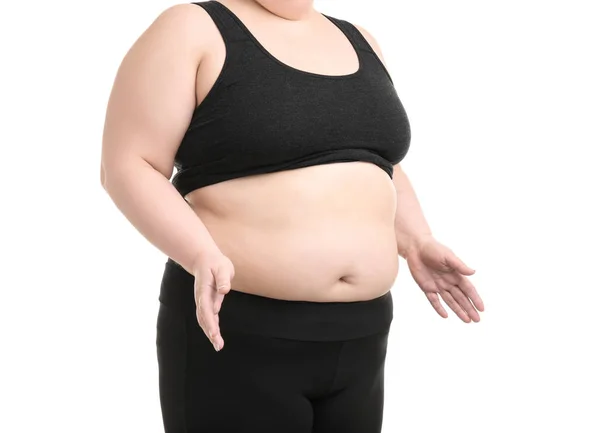 Nadváha žena na bílém pozadí — Stock fotografie