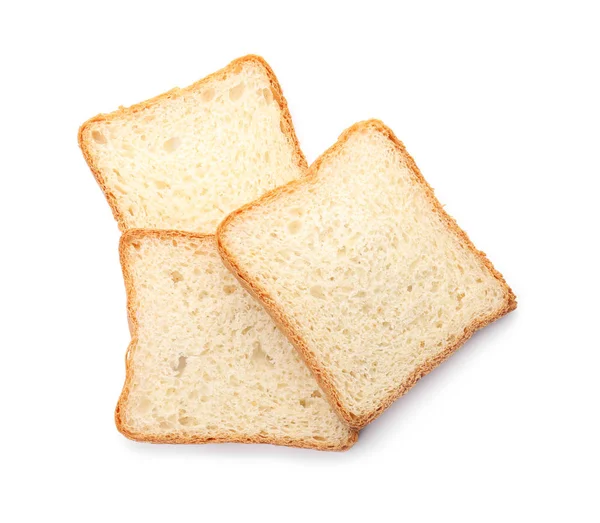 Pão torrado fatiado no fundo branco — Fotografia de Stock