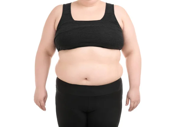 Mulher com excesso de peso no fundo branco — Fotografia de Stock