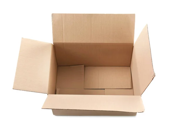 Open cardboard box on white background — Stock Photo, Image