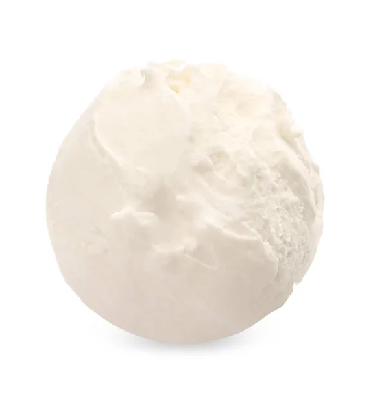 Palla di delizioso gelato alla vaniglia su sfondo bianco — Foto Stock
