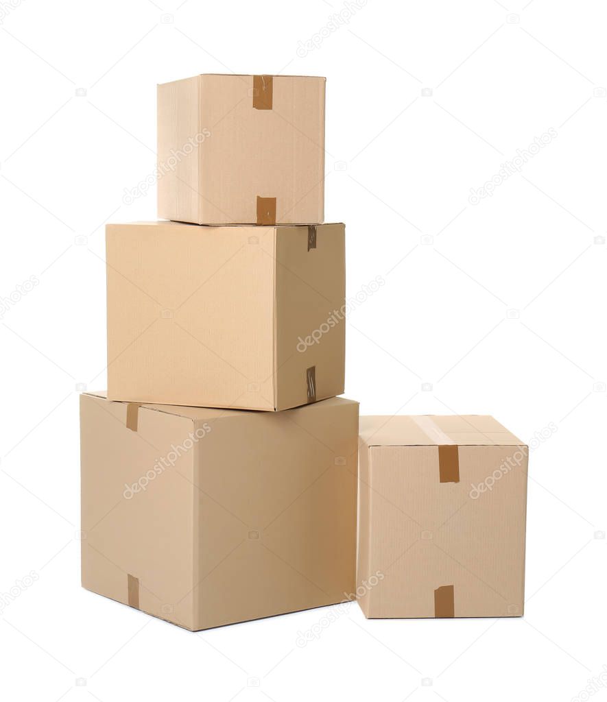 Cardboard boxes on white background