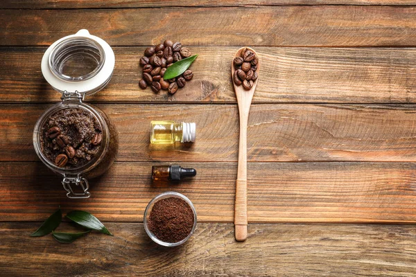 Composition with coffee scrub on wooden background