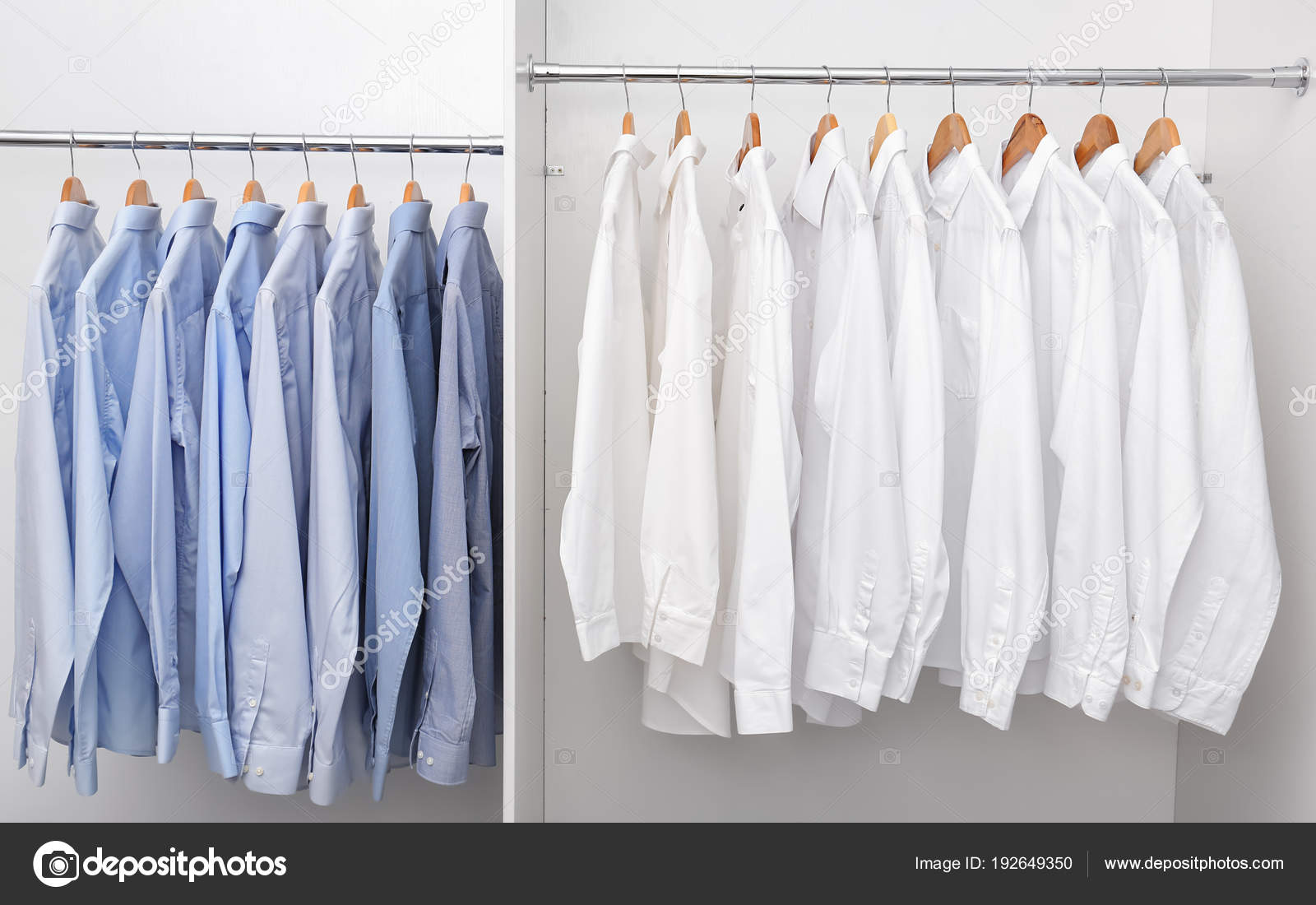 Racks With Clean Clothes After Dry Cleaning On Hangers In Wardrobe