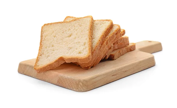 Fából készült fedélzet-val szeletelt toast kenyér, fehér háttér — Stock Fotó