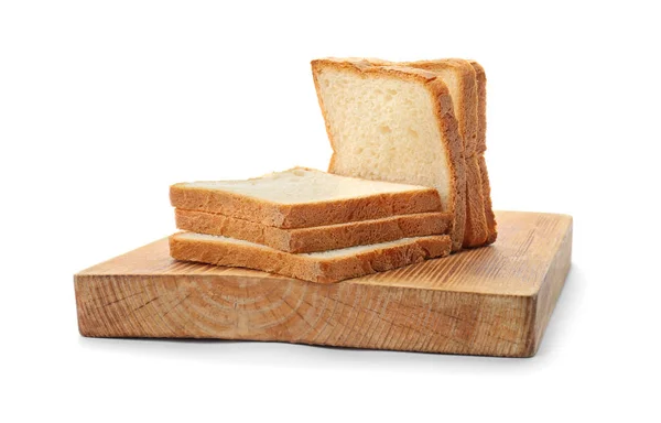 Tostadas de trigo sobre tabla de madera sobre fondo blanco —  Fotos de Stock