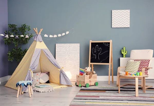 Interior Quarto Moderno Com Tenda Brincar Para Criança — Fotografia de Stock