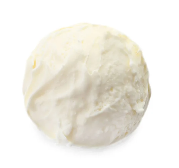 Ball of tasty vanilla ice cream on white background — Stock Photo, Image