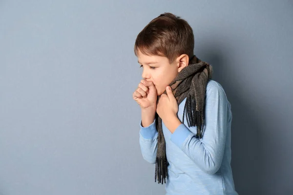 Little Boy Coughing Grey Background — Stock Photo, Image