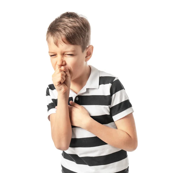 Little Boy Coughing White Background — Stock Photo, Image