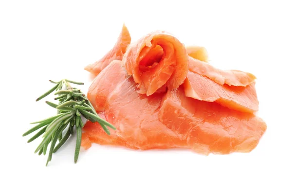Filet de saumon frais tranché avec romarin sur fond blanc — Photo