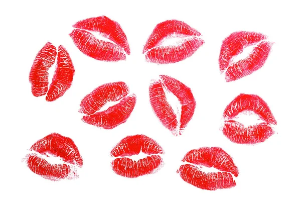 Lipstick kisses, isolated on white — Stock Photo, Image