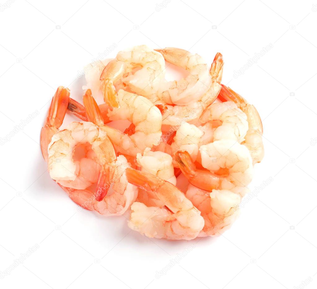 Fresh shrimps on white background