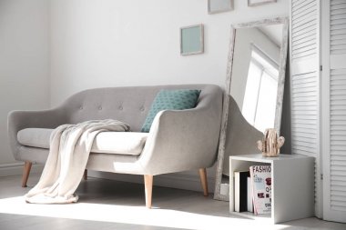 Modern oda içi büyük ayna ve kanepe