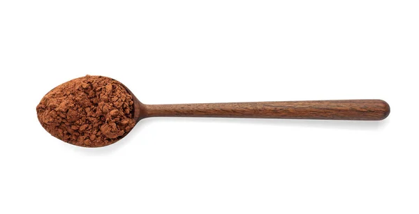 Spoon med kakao pulver på vit bakgrund — Stockfoto