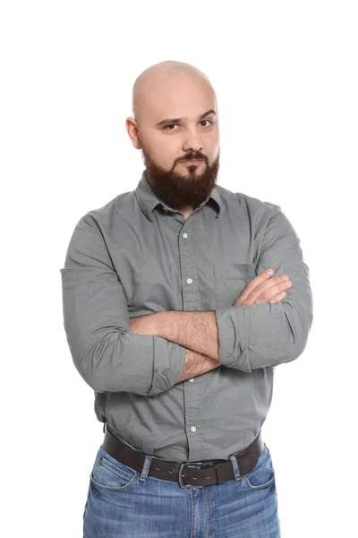 Retrato de jovem confiante no fundo branco — Fotografia de Stock