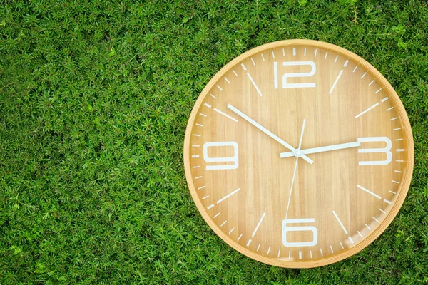 緑色植物は、屋外に大きな時計。時間変更の概念 — ストック写真