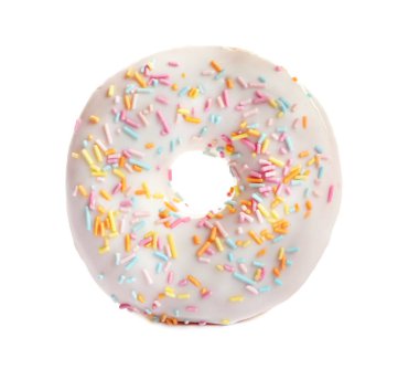 Beyaz arka plan üzerinde sprinkles ile lezzetli sırlı halka