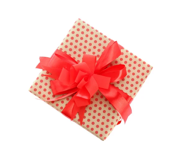 Elegante caja de regalo con lazo sobre fondo blanco —  Fotos de Stock