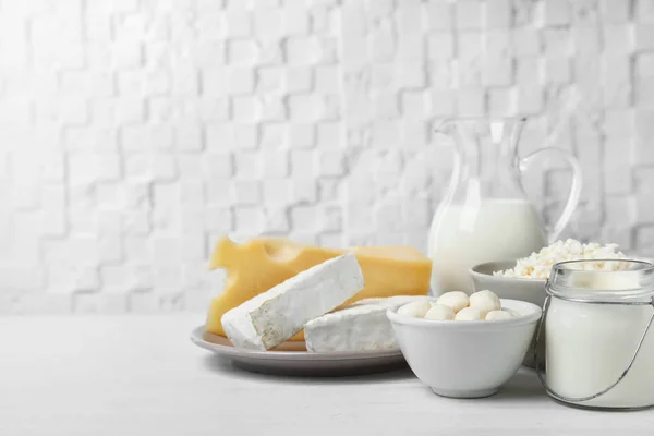 Different dairy products on table — Stock Photo, Image