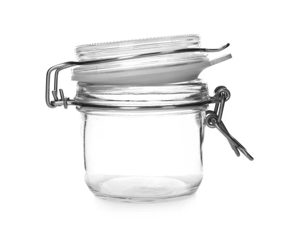 Empty glass jar on white background — Stock Photo, Image