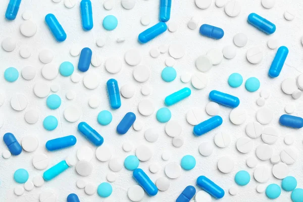 Pillen Capsules Witte Achtergrond Plat Lag — Stockfoto