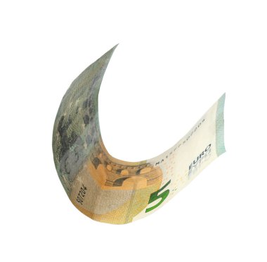 Uçan 5 Euro banknot beyaza izole edildi