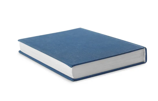 Βιβλίο με κενό μπλε κάλυμμα σε λευκό φόντο — Φωτογραφία Αρχείου