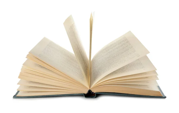 Offenes gebundenes altes Buch auf weißem Hintergrund — Stockfoto