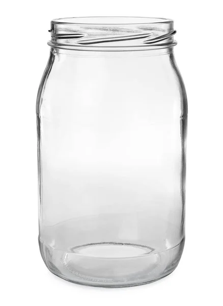 Frasco de vidro vazio para alimentos em conserva no fundo branco — Fotografia de Stock