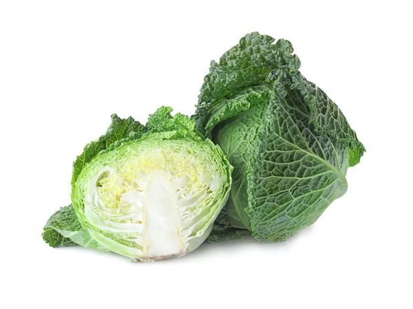 Fresh green savoy cabbages on white background — Stock Photo, Image