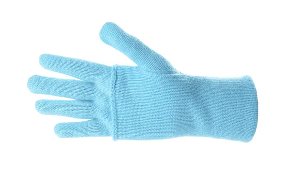 白い背景に青い手袋をしている女性を閉じます。秋服 — ストック写真